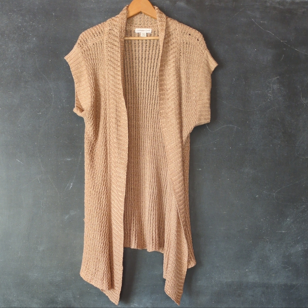 Coldwater Creek S 6-8 Linen Rayon Crochet Knit Long Cardigan Open Front